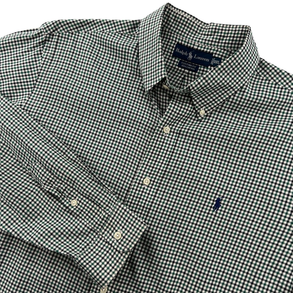 Ralph Lauren Mens XXL Custom Fit Gingham Check Button Down Shirt Green Navy Ivy